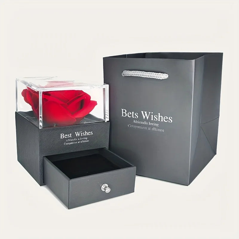 Colier Inimă cu Zirconiu Roșu – Cutie Cadou cu Trandafir Etern