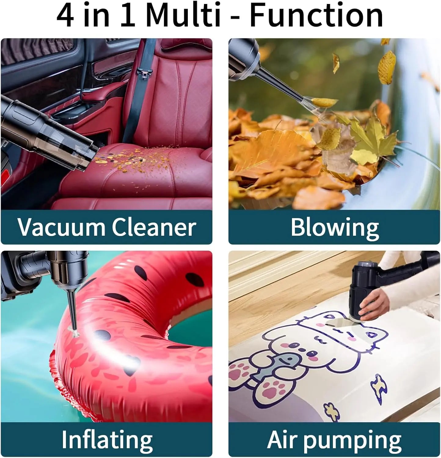 Aspirator Auto 4 în 1 Wireless – Putere Mare + Suflantă | 6 Accesorii CADOU + 2 Acumulatoare